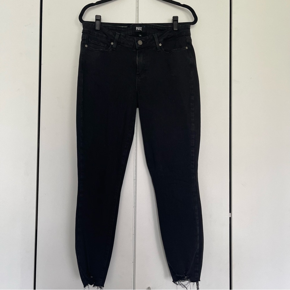 Make an offer! Paige women’s black denim jean ankle raw hem Size 31